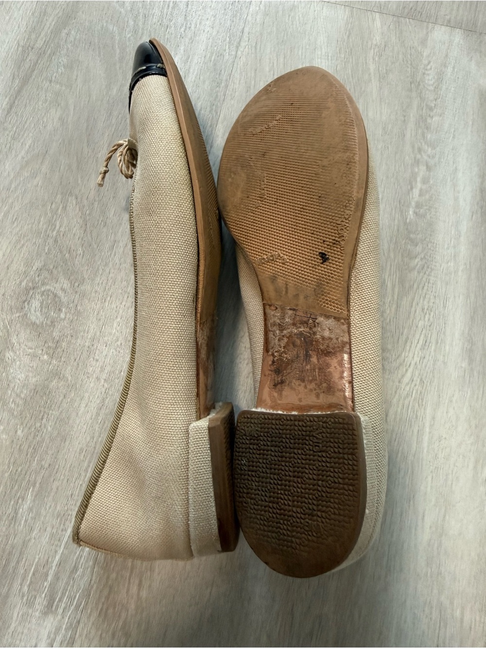 Prada Canvas Cap Toe Ballet Flats Beige Black Women Sz 7 - Picture 12 of 15
